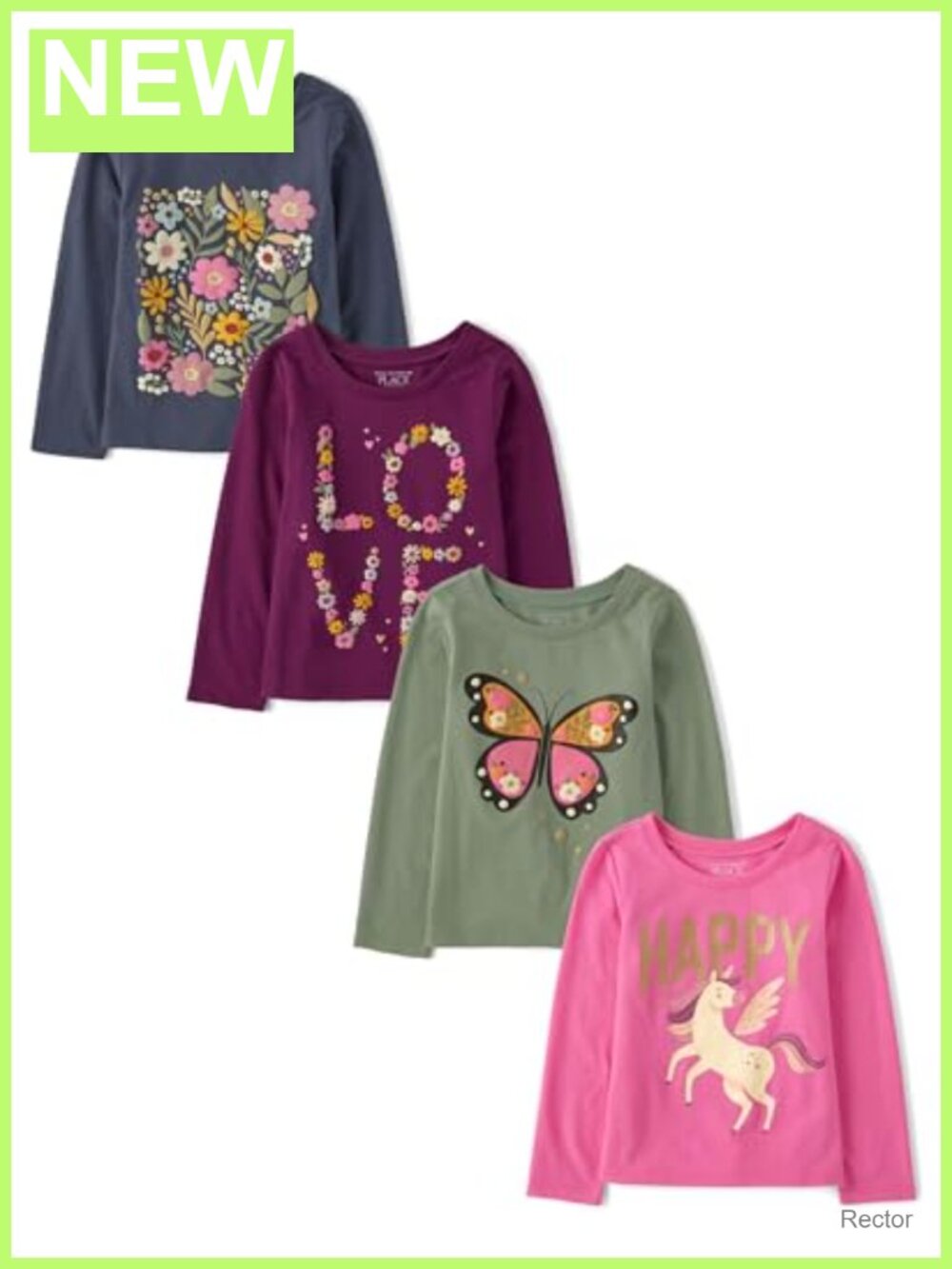 Girls 4 Pack Long Sleeve Graphic T-Shirts Cotton Blend Crew Neck Tees